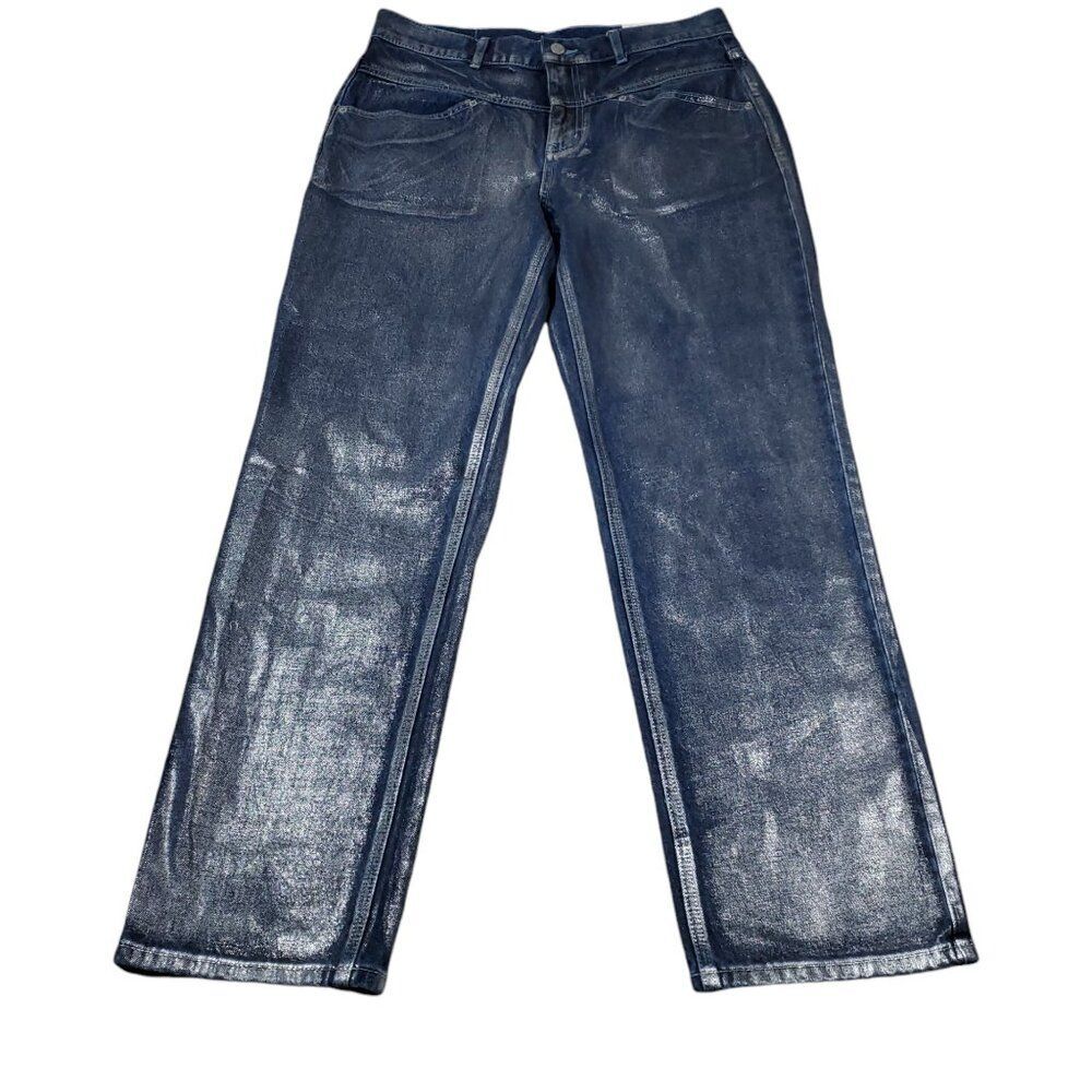 BDG Cowboy Jeans High Rise Straight Relaxed Blue Silver Painted Women's Size 31